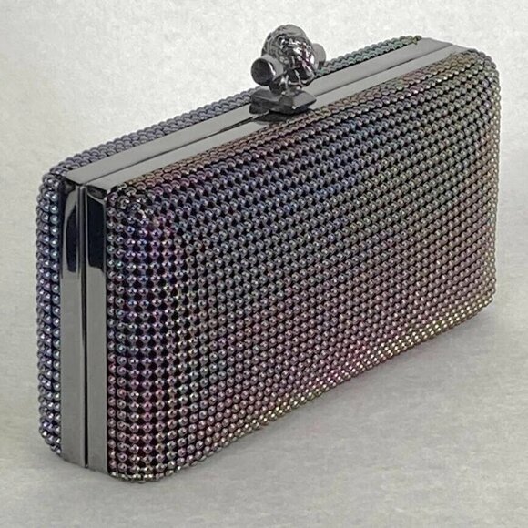 Natasha Elegant Black Metal Rhinestone Mesh Clutch With Strap - Picture 2 of 6